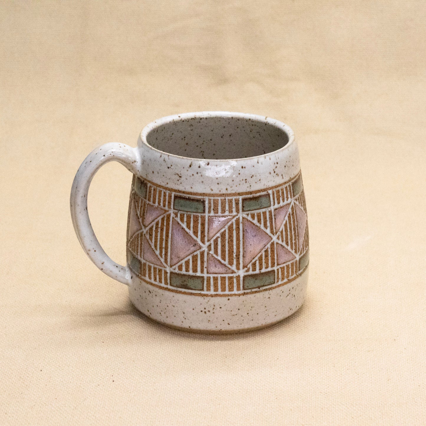 Quilt Mug (Rhubarb/Sage) by Sanctuary Ceramics