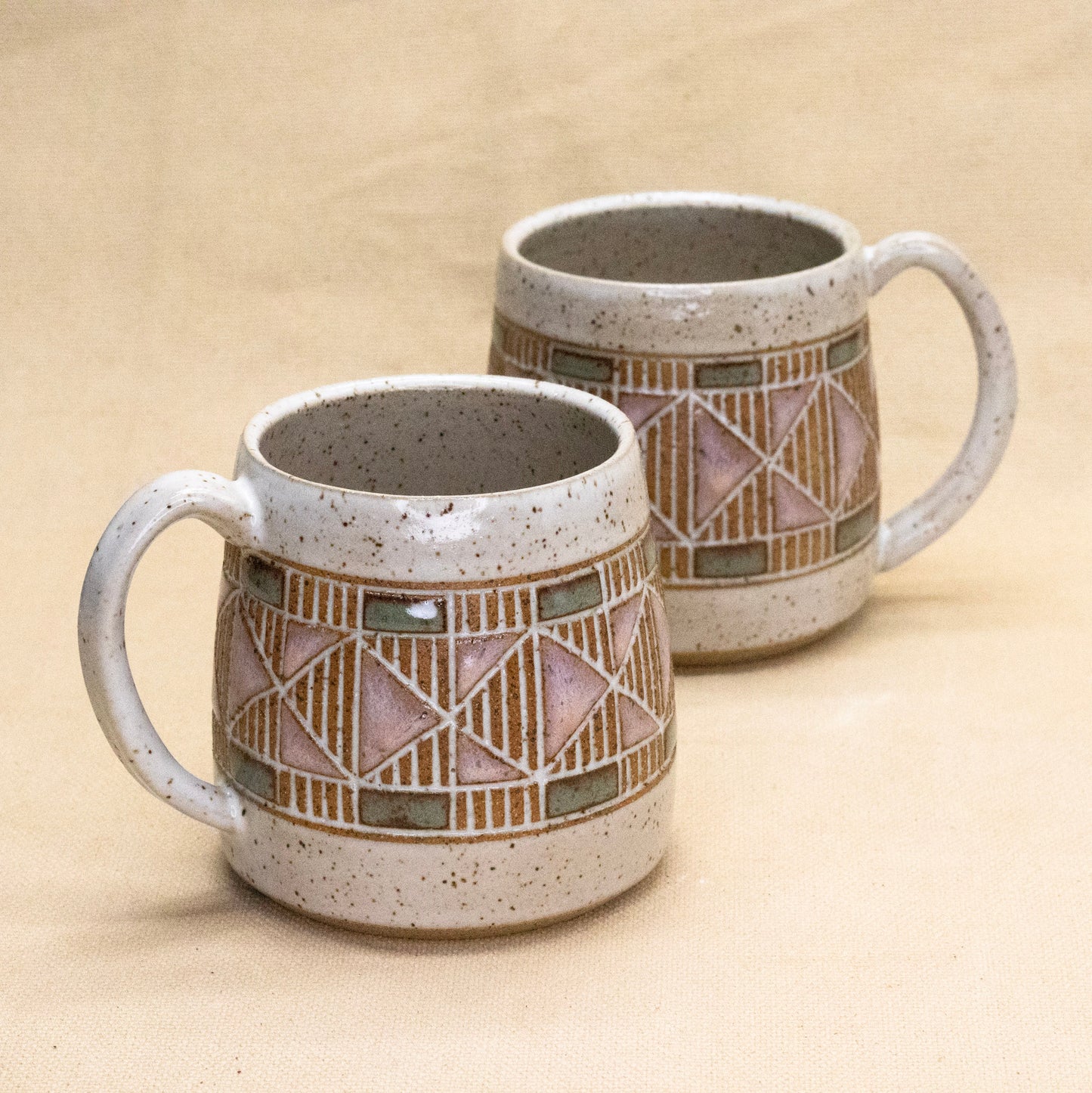 Quilt Mug (Rhubarb/Sage) by Sanctuary Ceramics