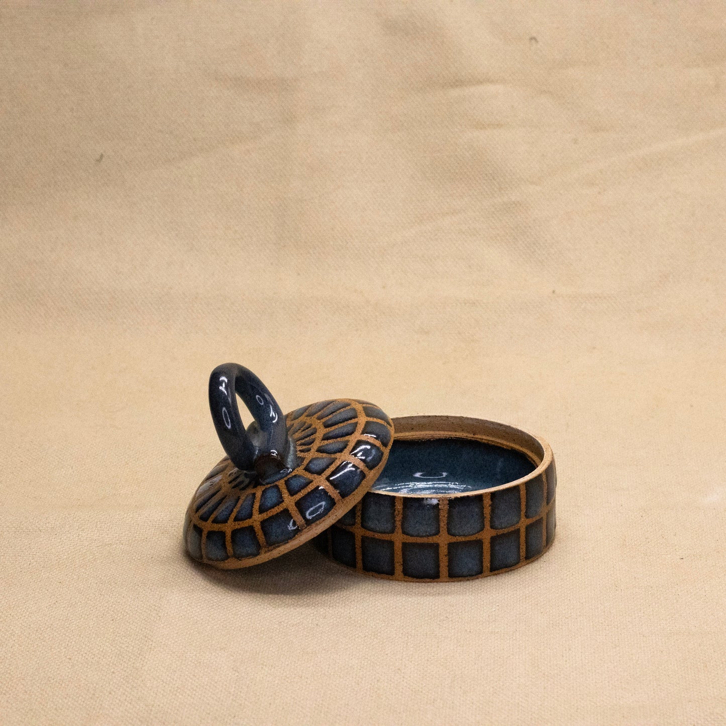 Floating Blue Lidded Jar by Wrecky Designs