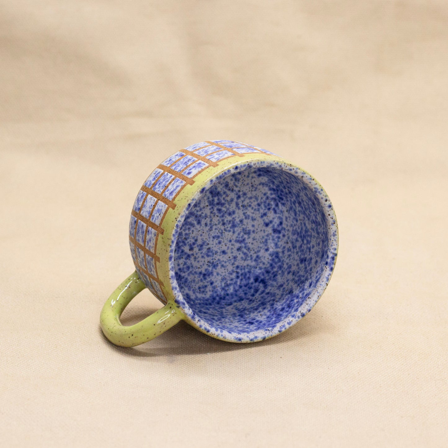 Chartreuse and Blue Splatterware Mug by Wrecky Designs