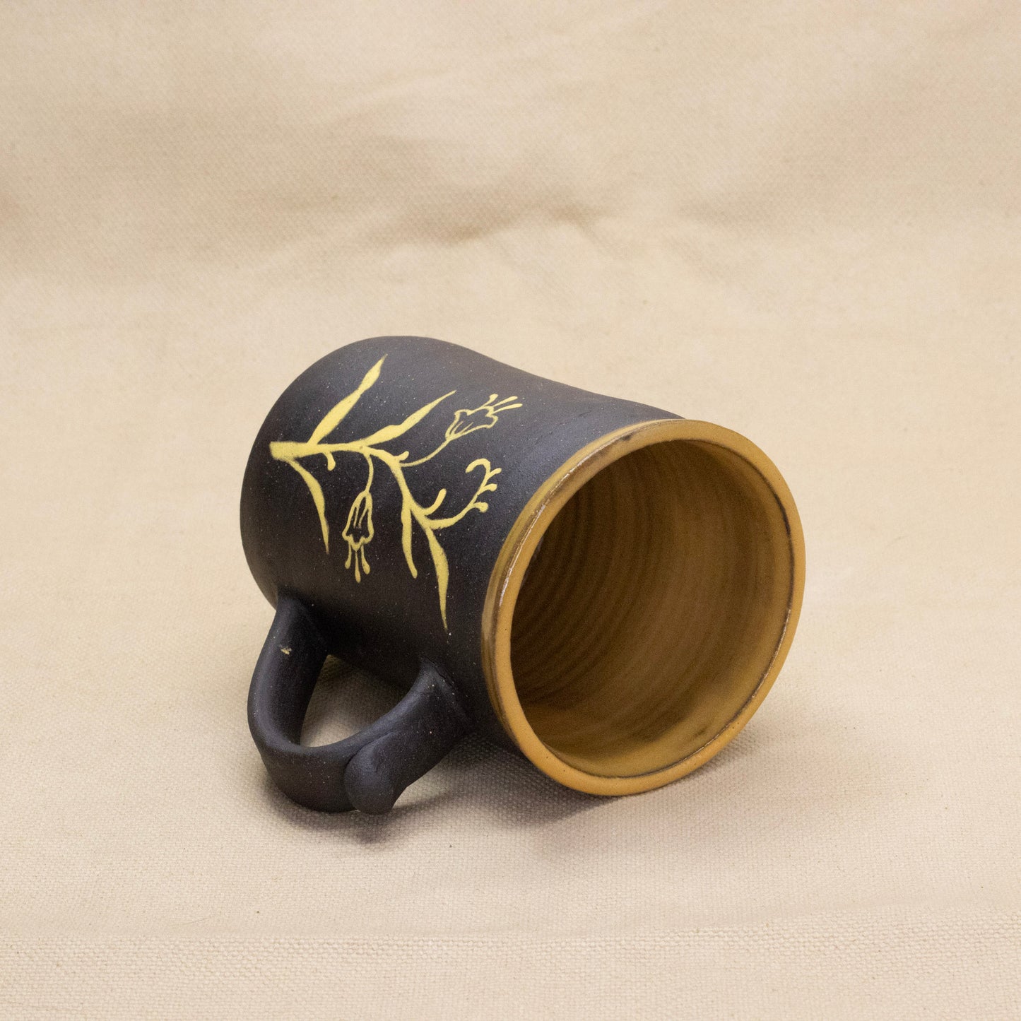 Yellow Button-Handled Bluebell Mug by Caterpillar Clay