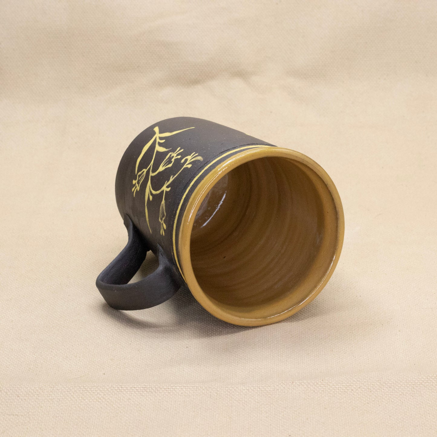 Yellow Press-Handled Bluebell Mug by Caterpillar Clay