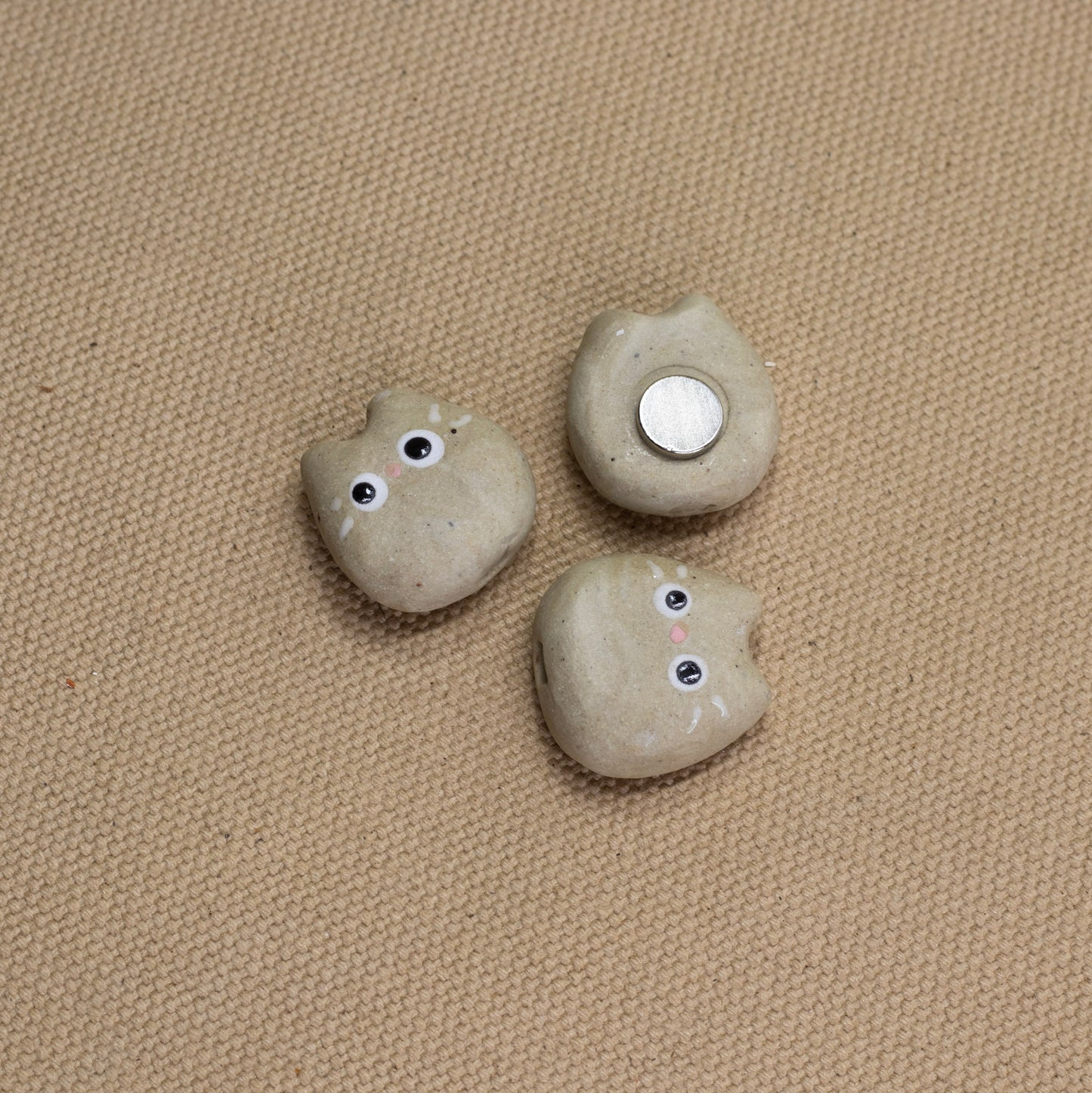 Beige Kitty Magnets (White Eyes) by Hei Mao Studio