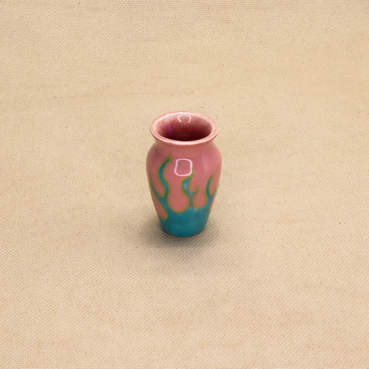 Pink with Turquoise Flames Smol Vase by The Introverted Potter