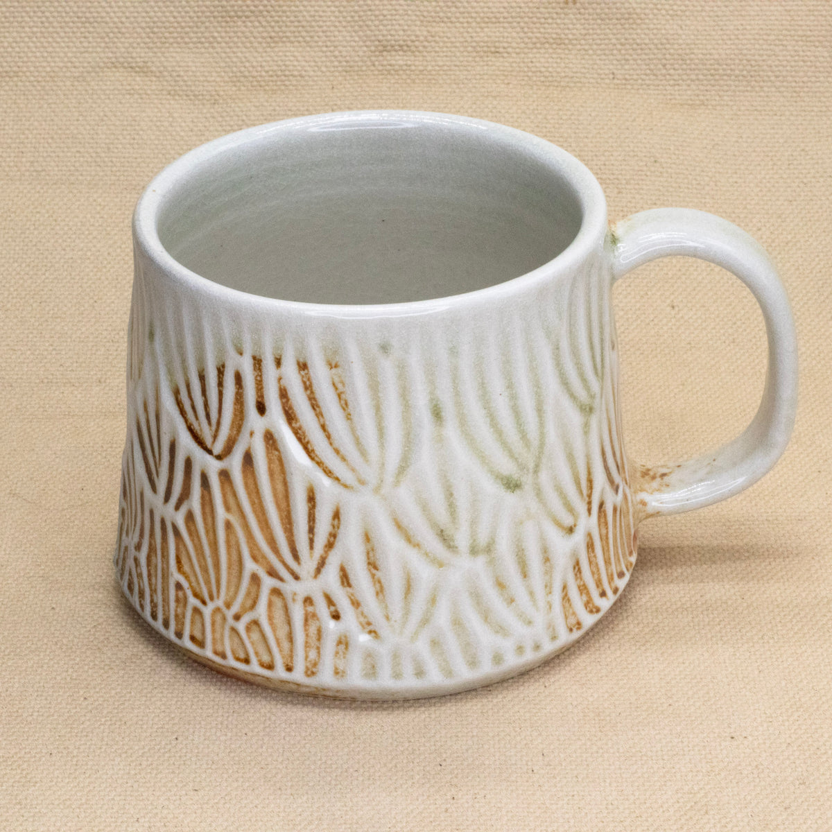 Hand-Carved Floral Pattern Mug by Jennifer Nerad