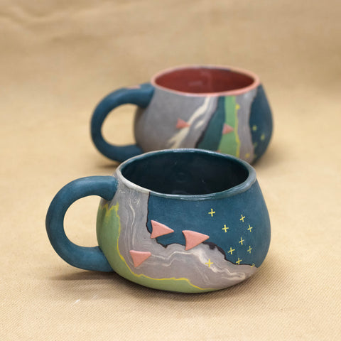 Gray/Blue Nerikomi Mugs by Liz Benko