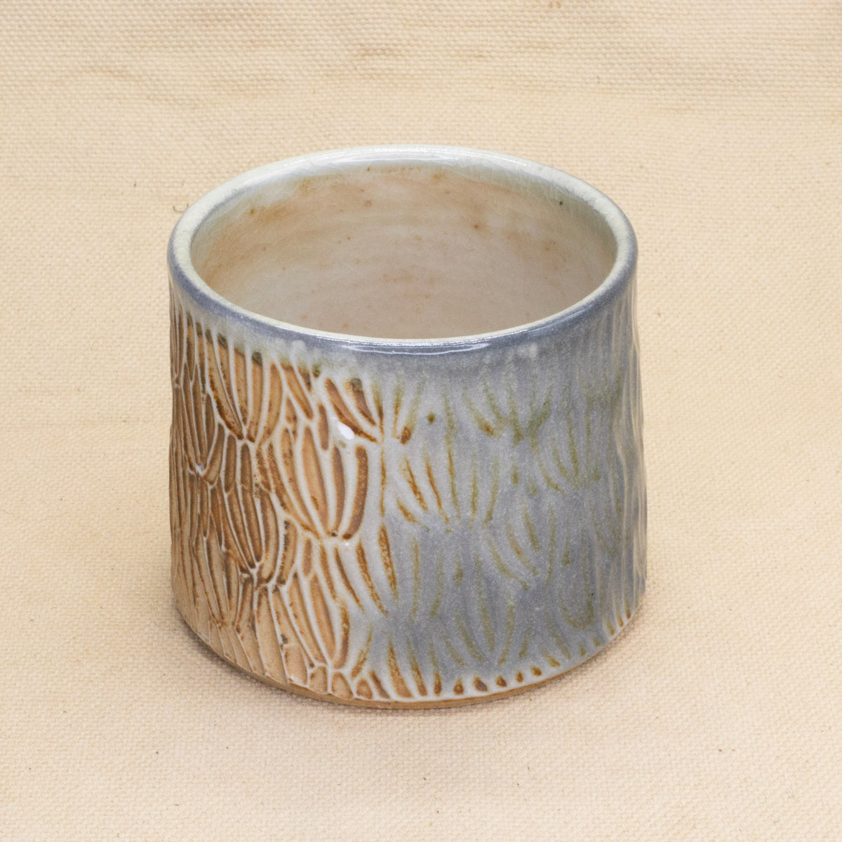 Hand-Carved Soda-Fired Cup #2 by Jennifer Nerad