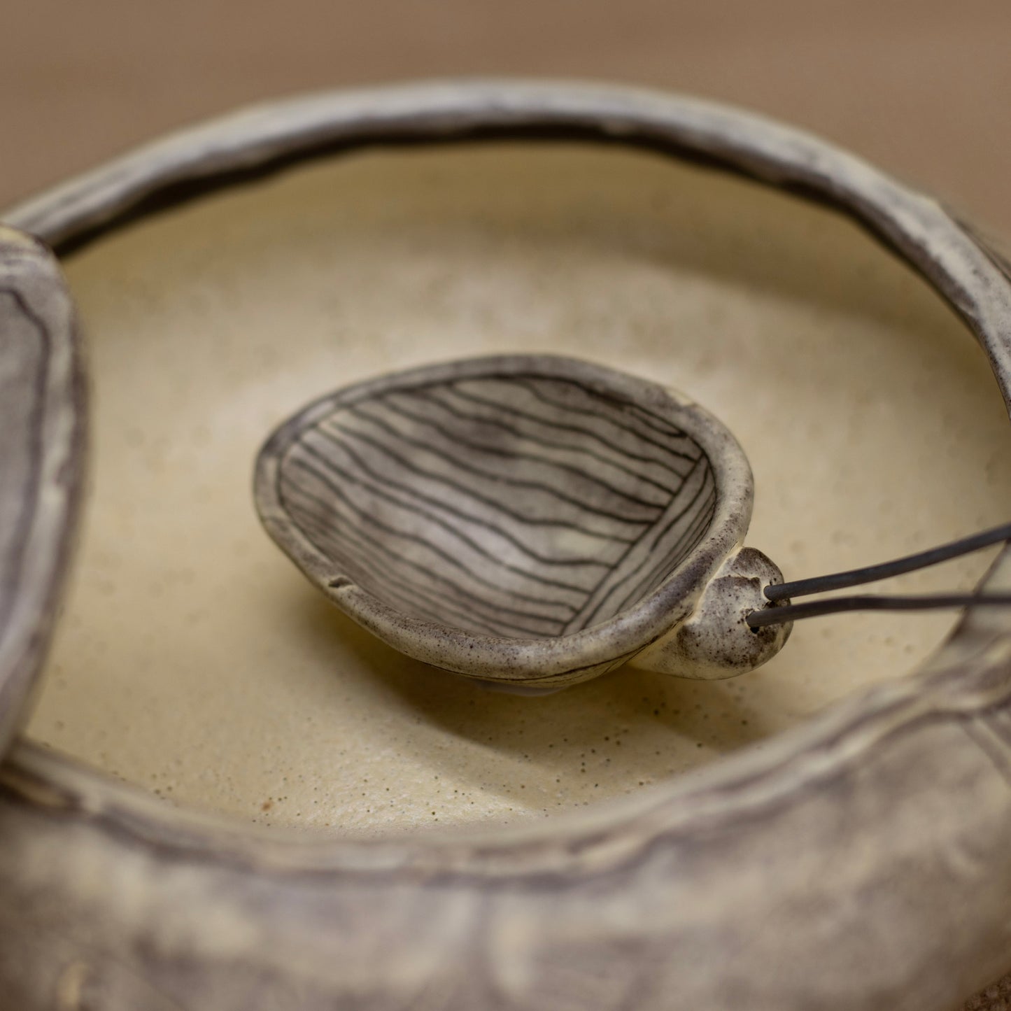Salt Cellar & Spoon with Lines by Nina Berinstein