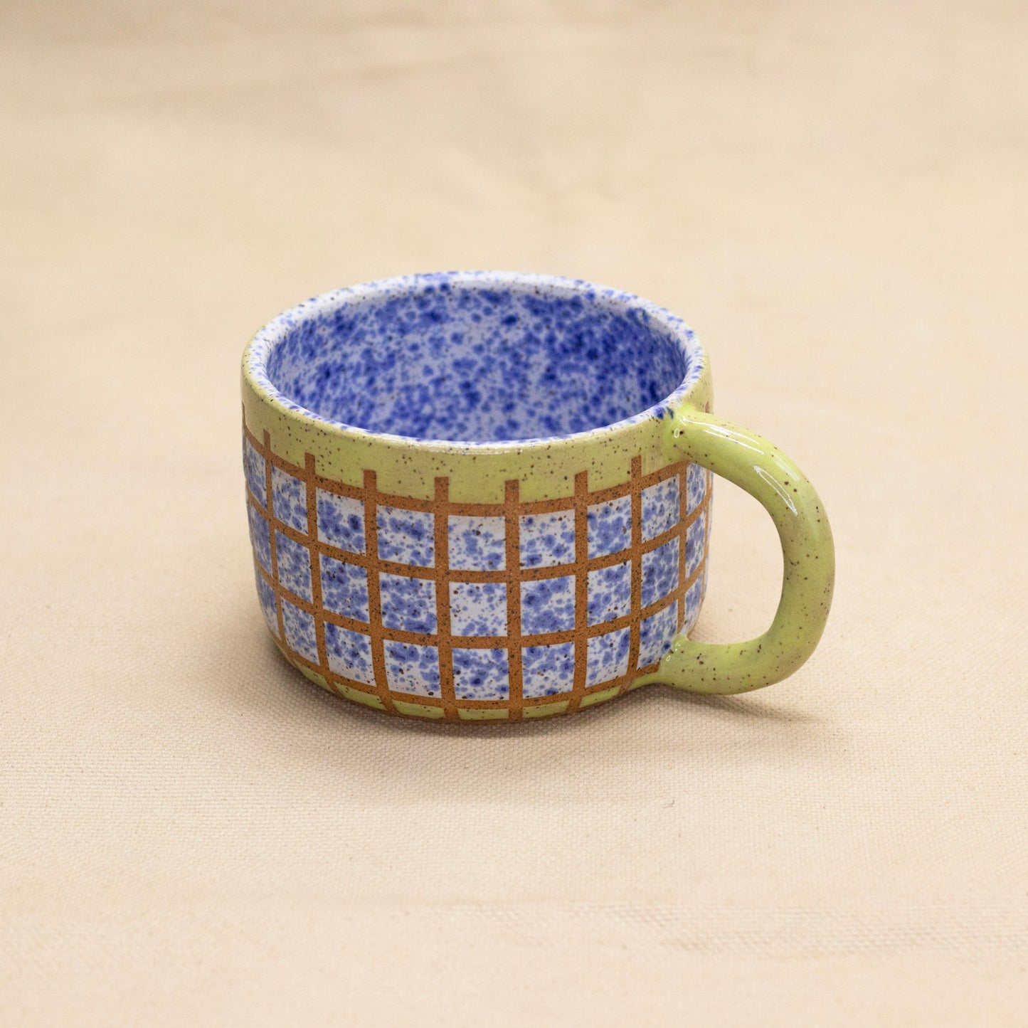 Chartreuse and Blue Splatterware Mug by Wrecky Designs