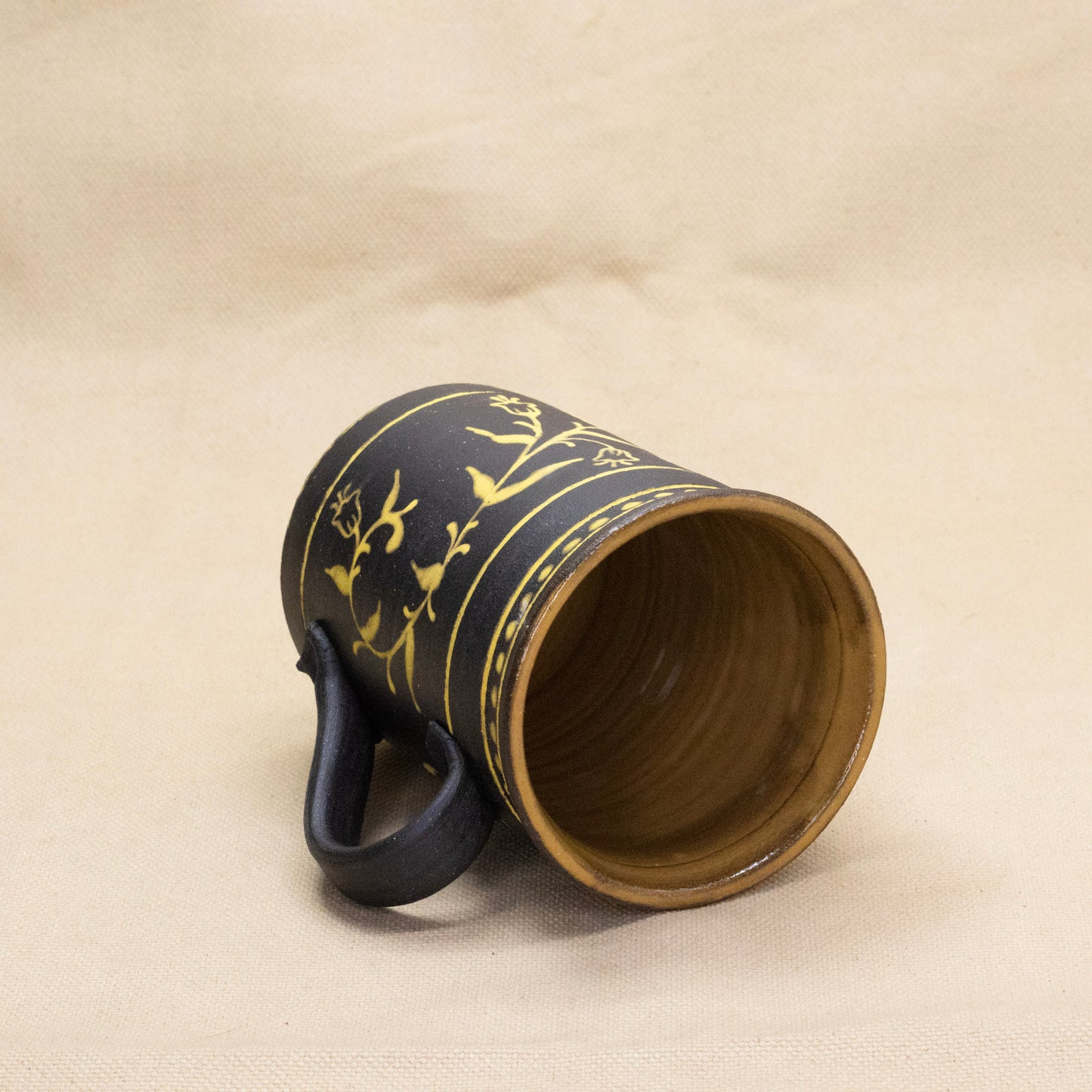 Yellow Press-Handled Polka Dot Bluebell Mug by Caterpillar Clay