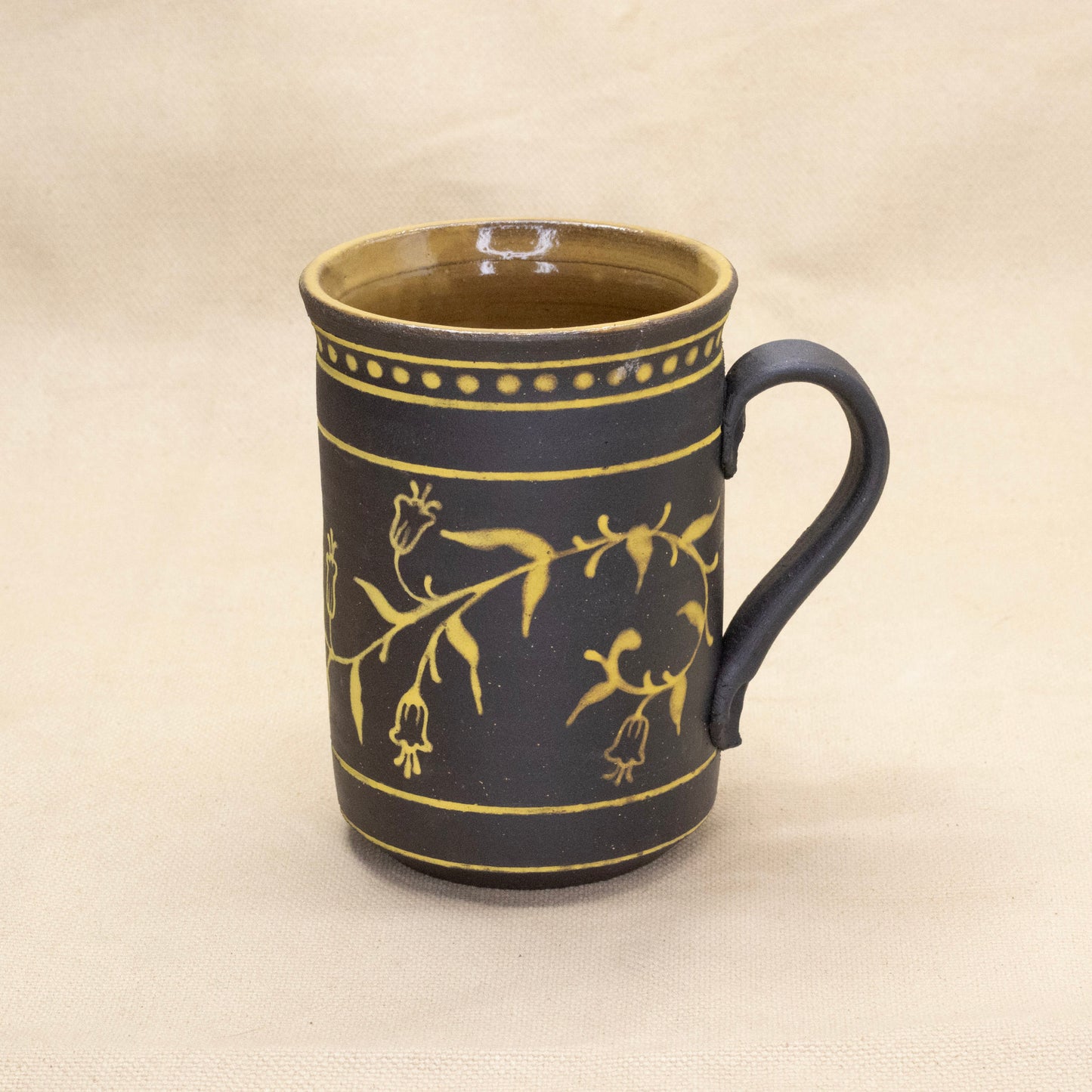 Yellow Press-Handled Polka Dot Bluebell Mug by Caterpillar Clay