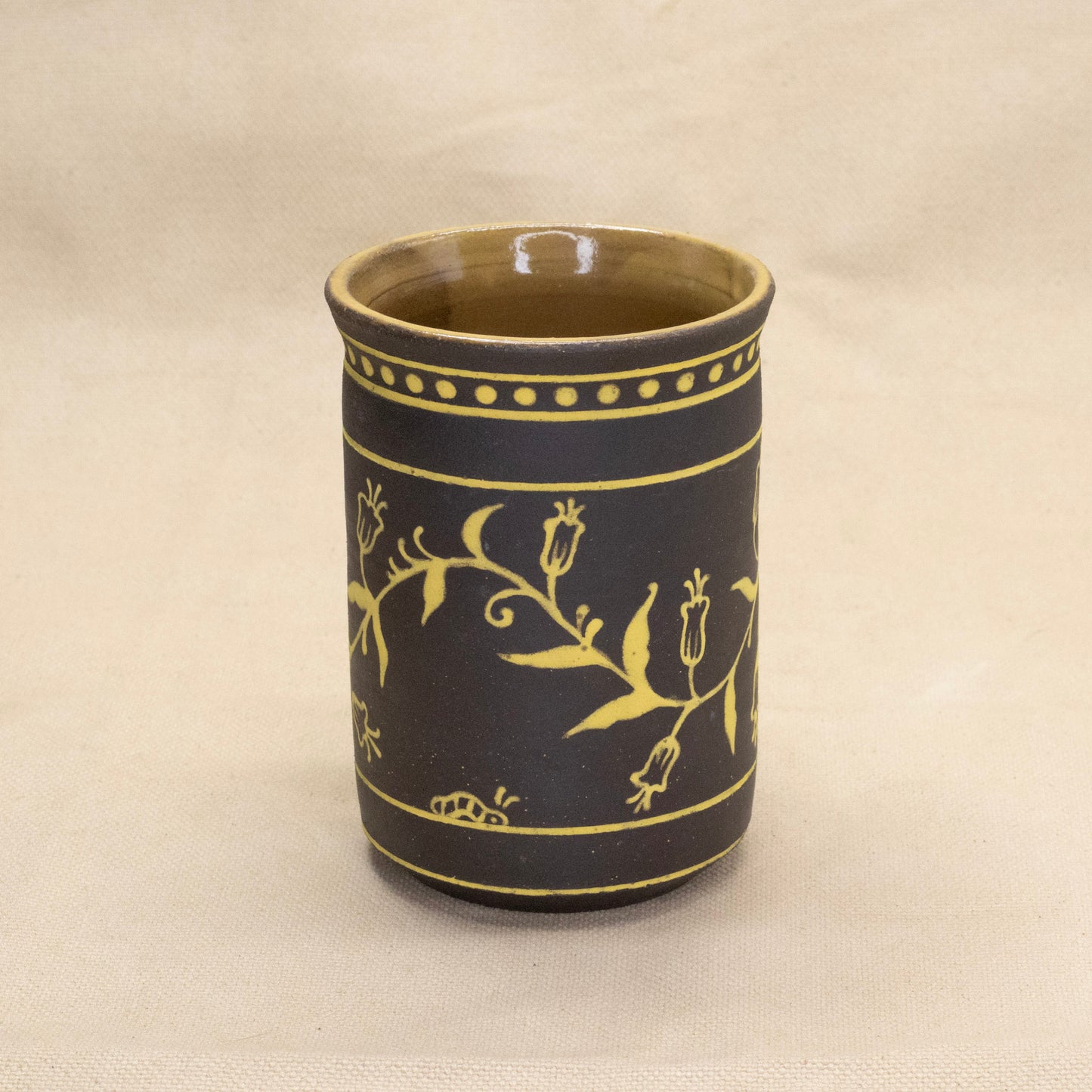 Yellow Press-Handled Polka Dot Bluebell Mug by Caterpillar Clay