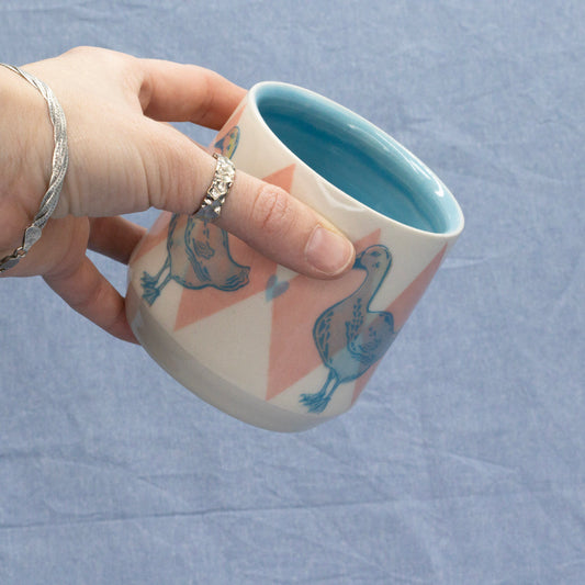 Silly Wine Cup (Blue Geese) by City in Bloom Ceramics