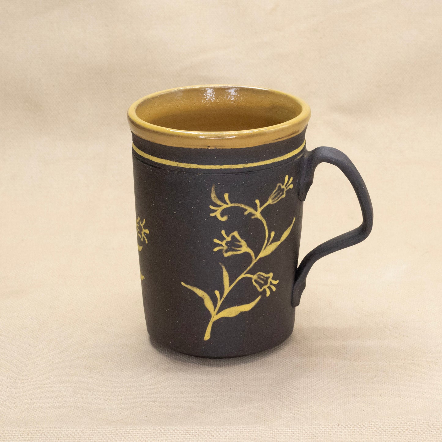 Yellow Press-Handled Bluebell Mug by Caterpillar Clay