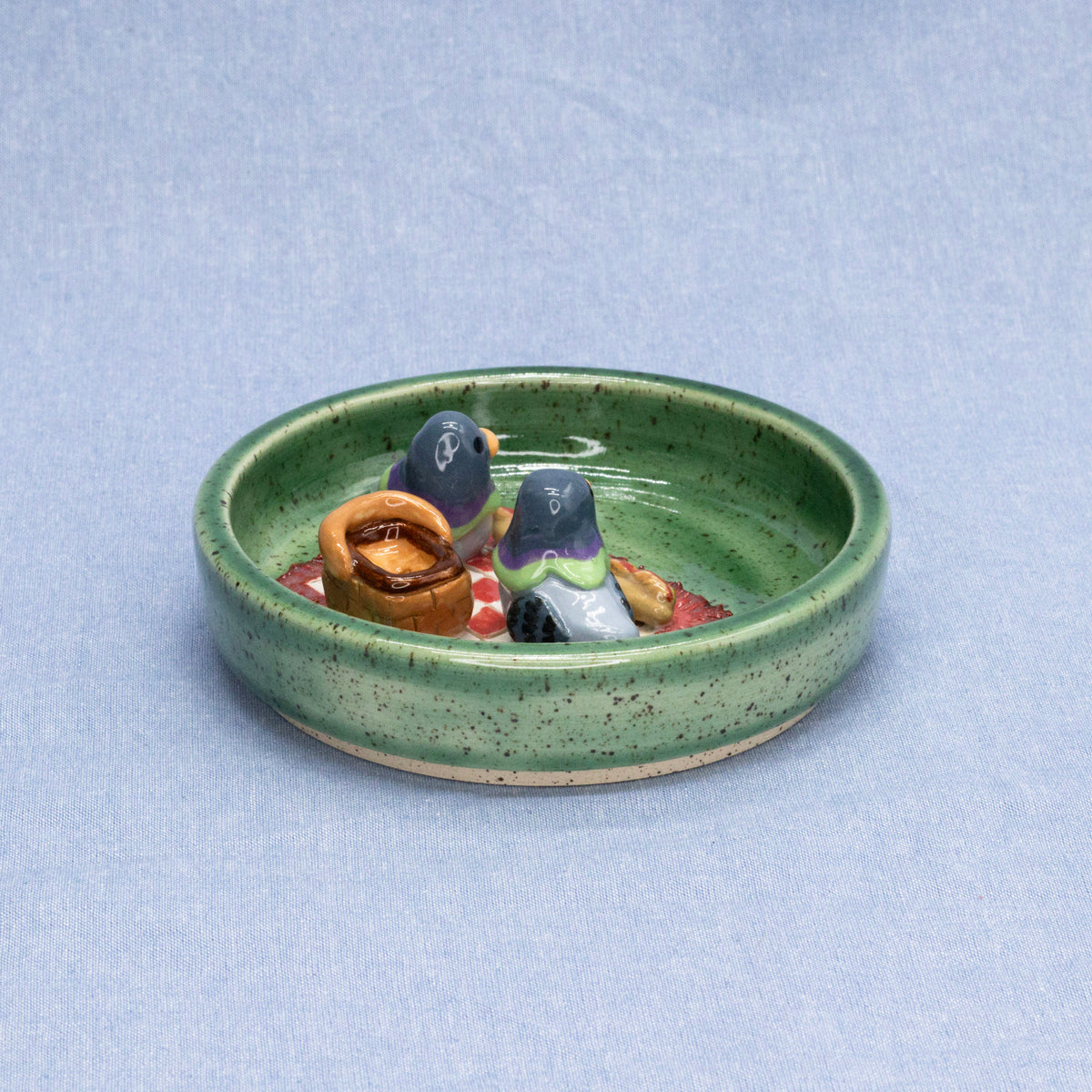 Pigeon Picnic (Trinket Tray/Incense Holder) by Capy Clay Ceramics