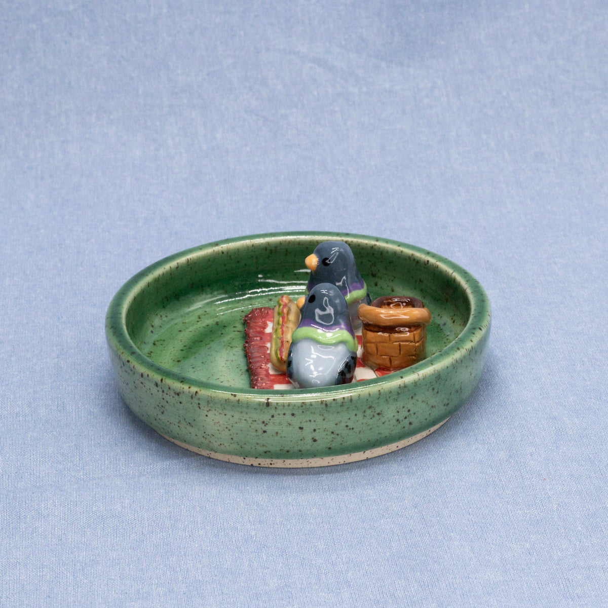 Pigeon Picnic (Trinket Tray/Incense Holder) by Capy Clay Ceramics