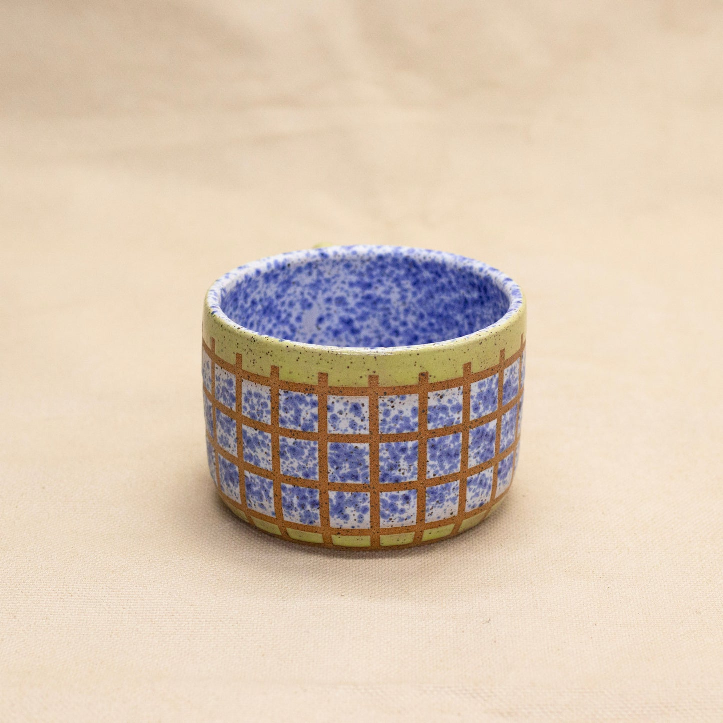 Chartreuse and Blue Splatterware Mug by Wrecky Designs