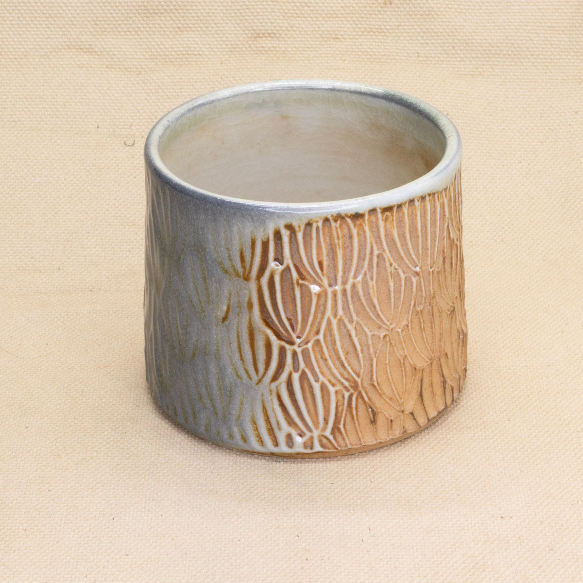 Hand-Carved Soda-Fired Cup #2 by Jennifer Nerad