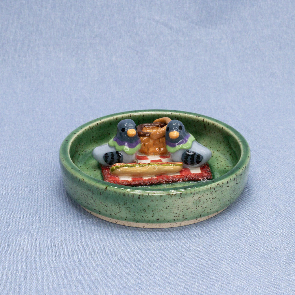 Pigeon Picnic (Trinket Tray/Incense Holder) by Capy Clay Ceramics
