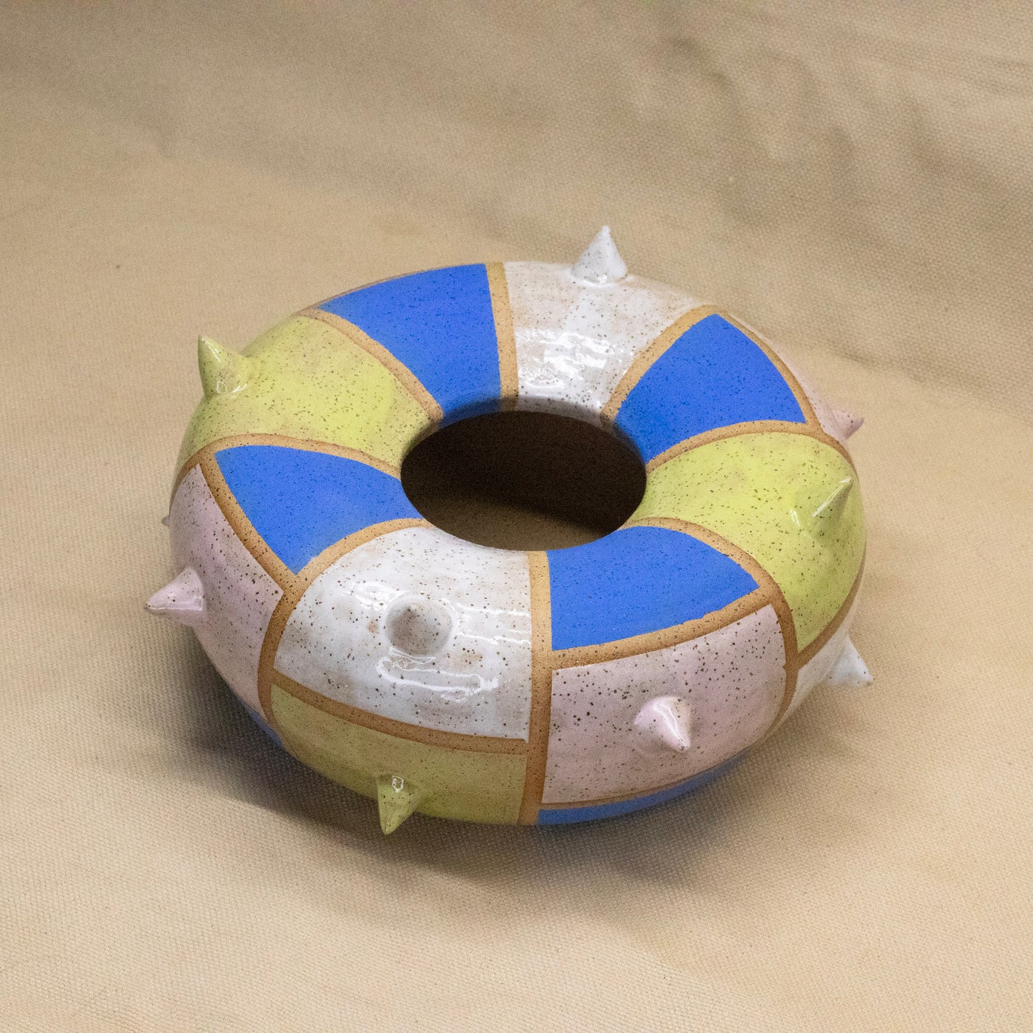 Checkered Spiky Donut Vase by Hunny Spyke