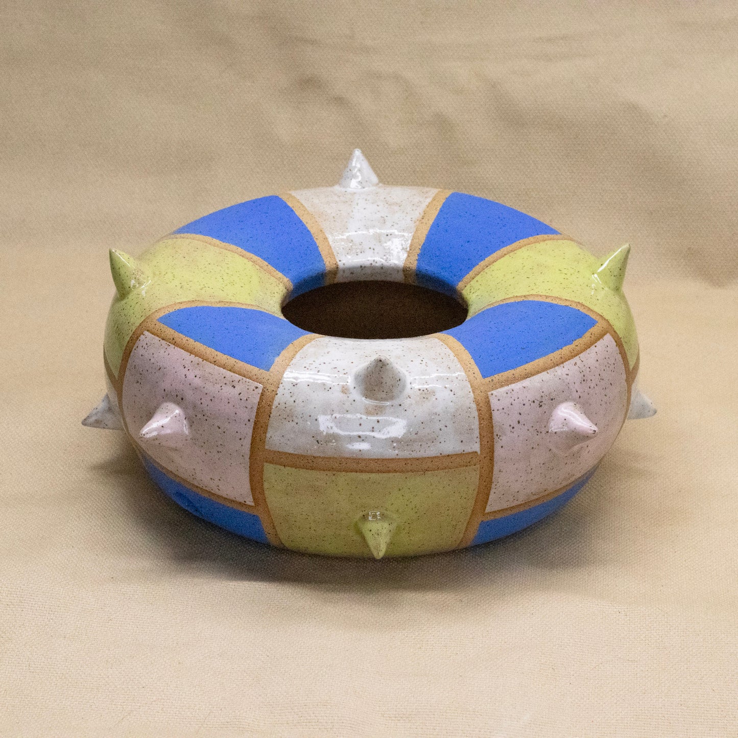 Checkered Spiky Donut Vase by Hunny Spyke