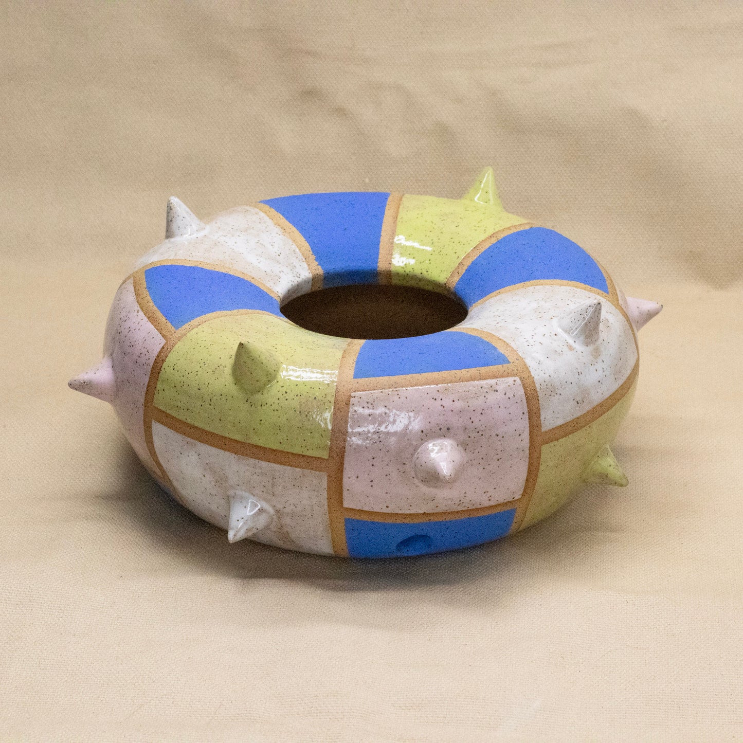 Checkered Spiky Donut Vase by Hunny Spyke
