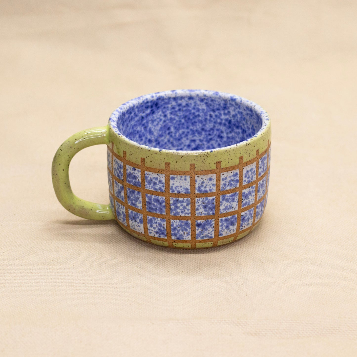 Chartreuse and Blue Splatterware Mug by Wrecky Designs