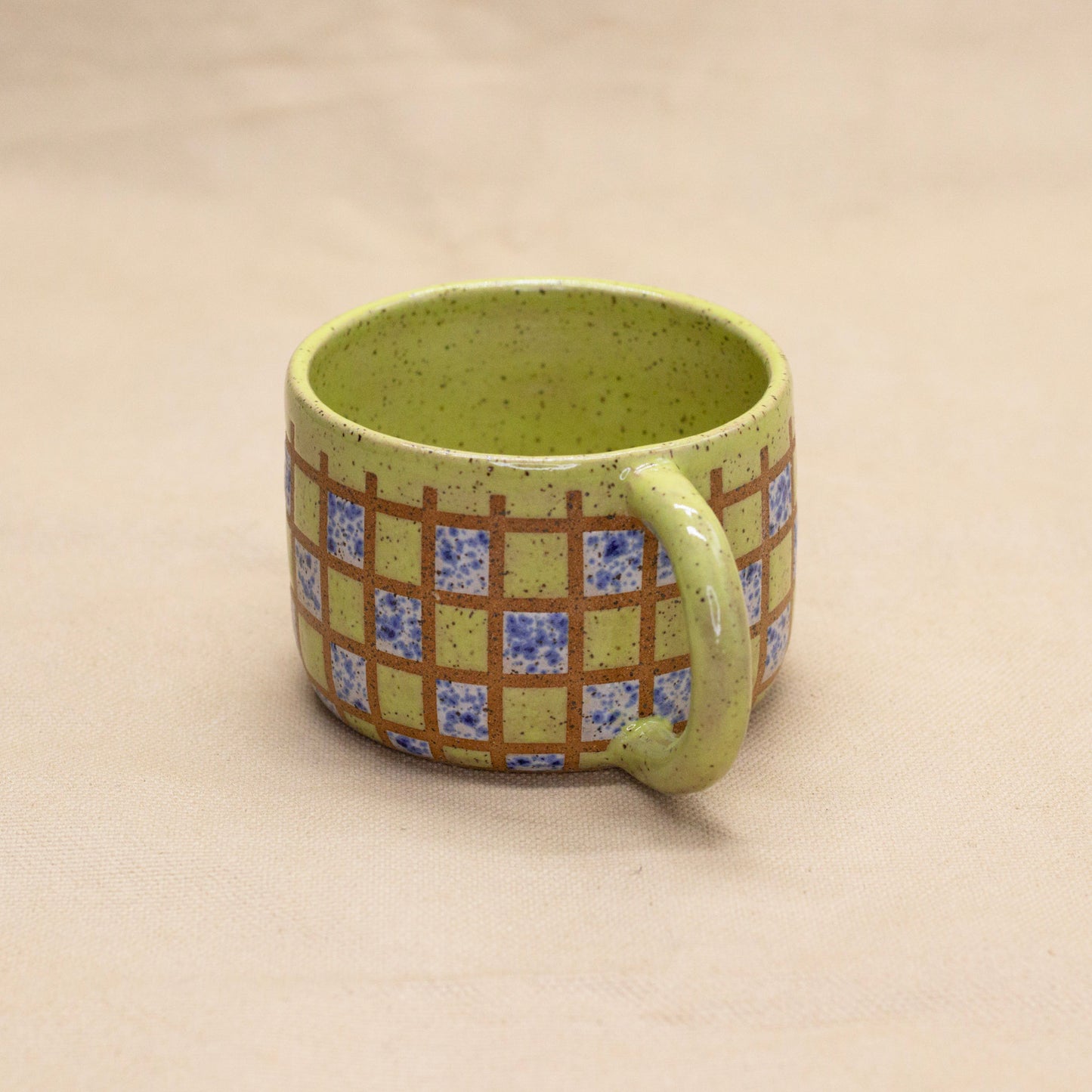Chartreuse and Blue Splatterware Checker Mug by Wrecky Designs