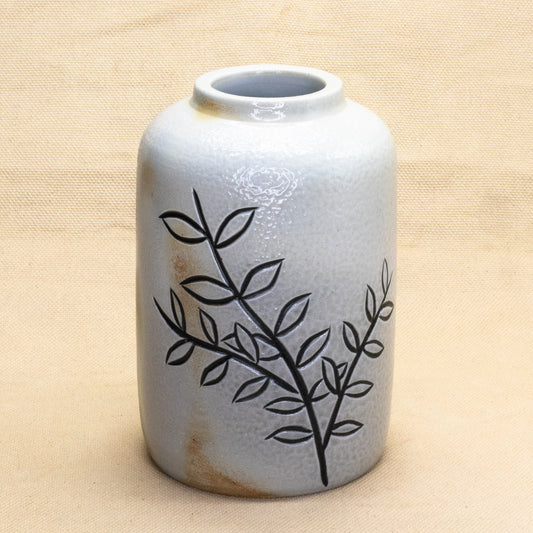 Leafy Soda Fired White Vase by Brooke Hanson