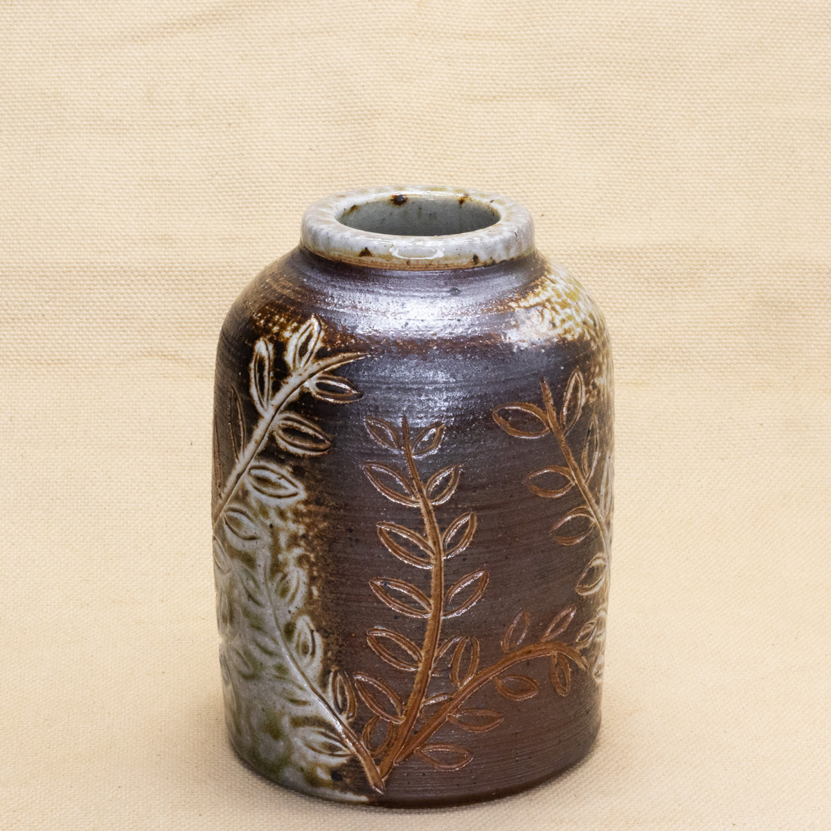 Leafy Soda Fired Brown Vase by Brooke Hanson