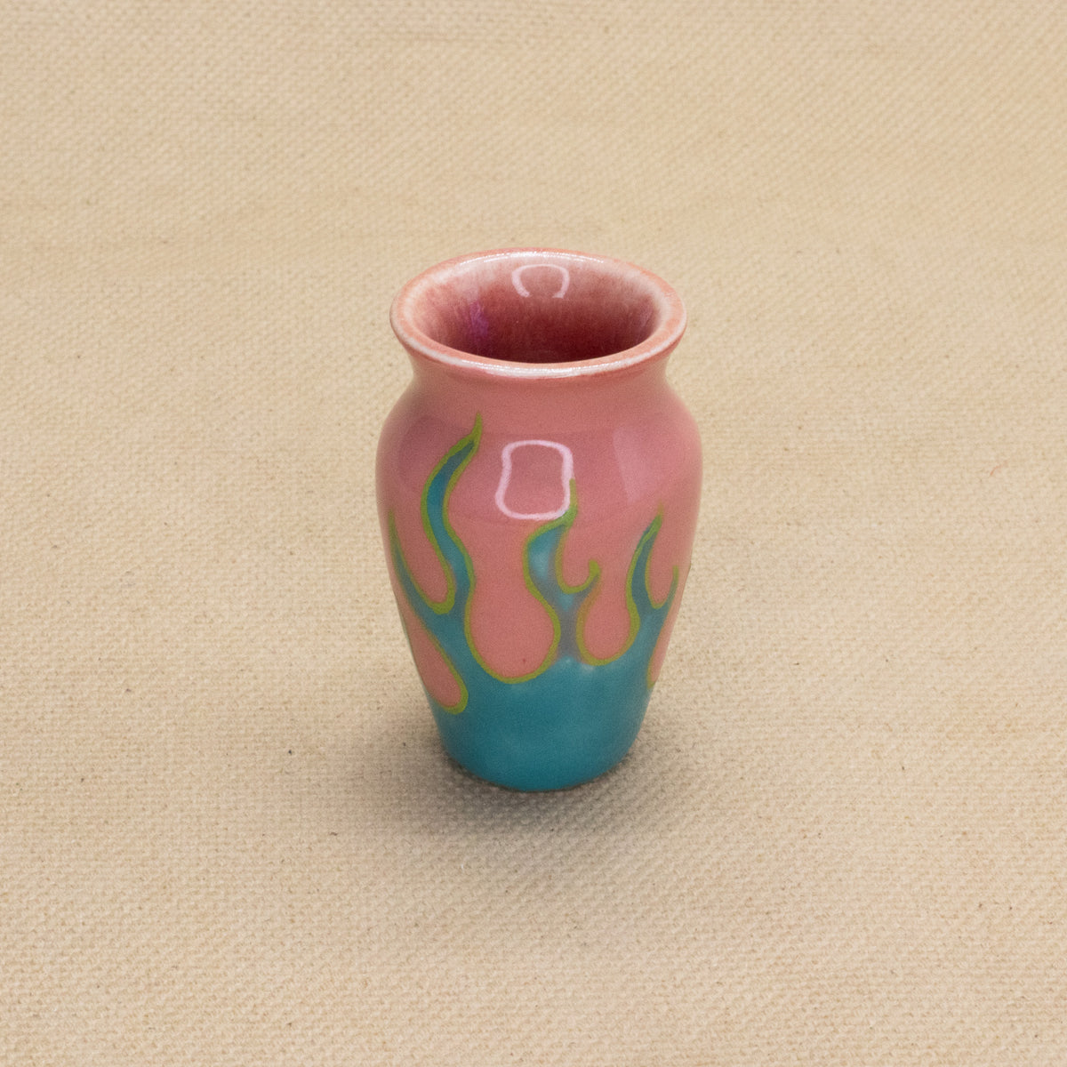 Pink with Turquoise Flames Smol Vase by The Introverted Potter