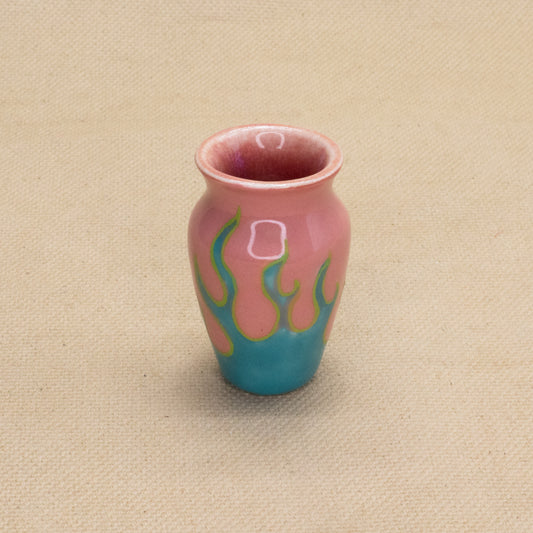 Pink with Turquoise Flames Smol Vase by The Introverted Potter