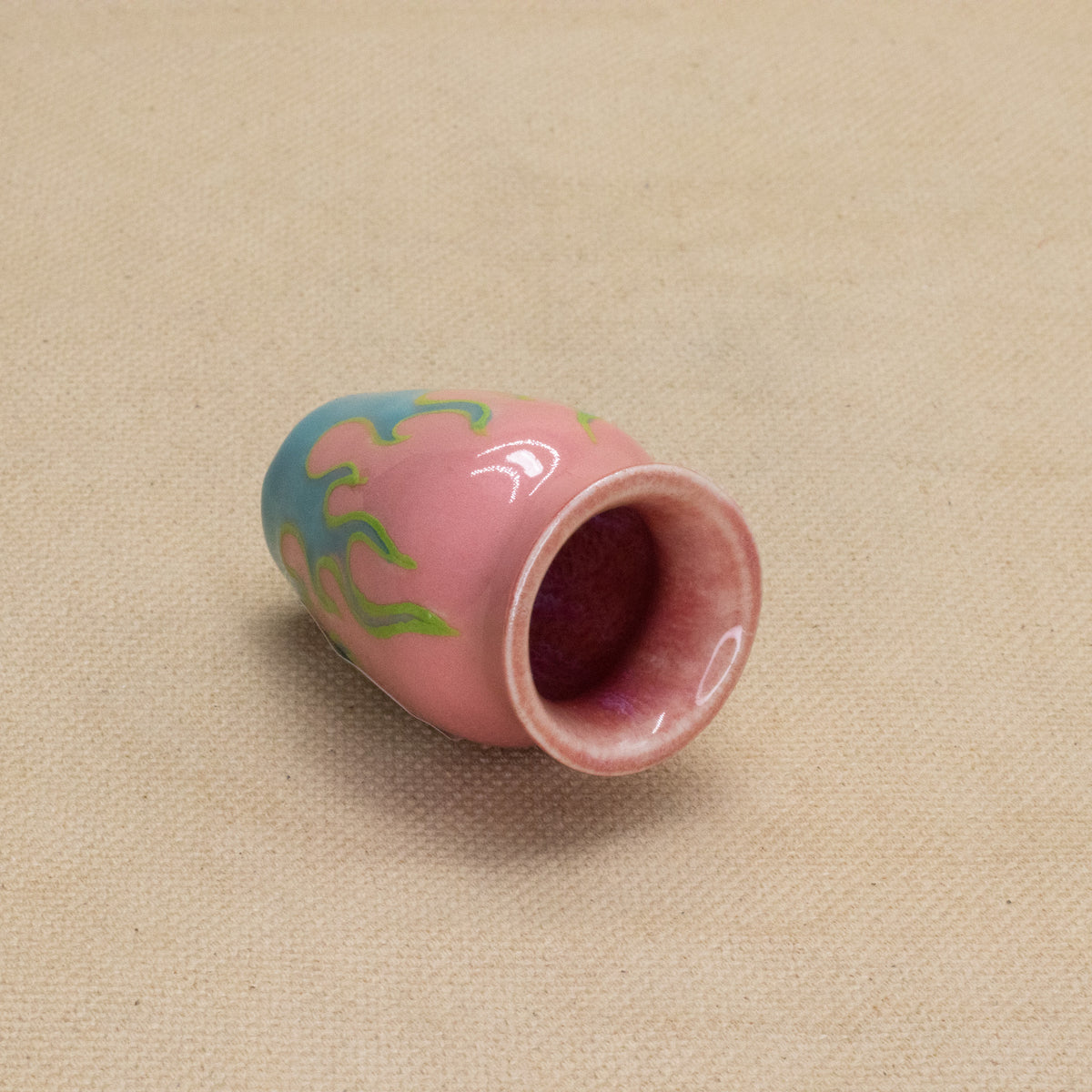 Pink with Turquoise Flames Smol Vase by The Introverted Potter
